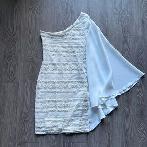 Jane Norman one shoulder drape lace dress